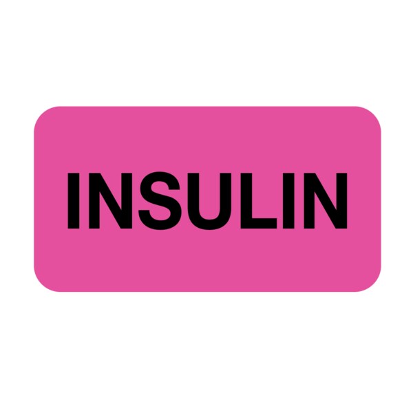 Label, Insulin 7/8" x 1-5/8" Flr Pink w/Black